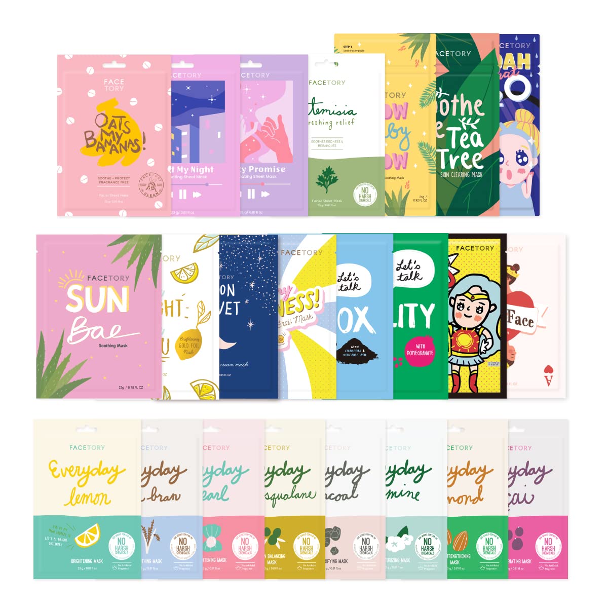FACETORY Korean Face Mask Gift Set in Stylish Box, 15 Count - FACETORY