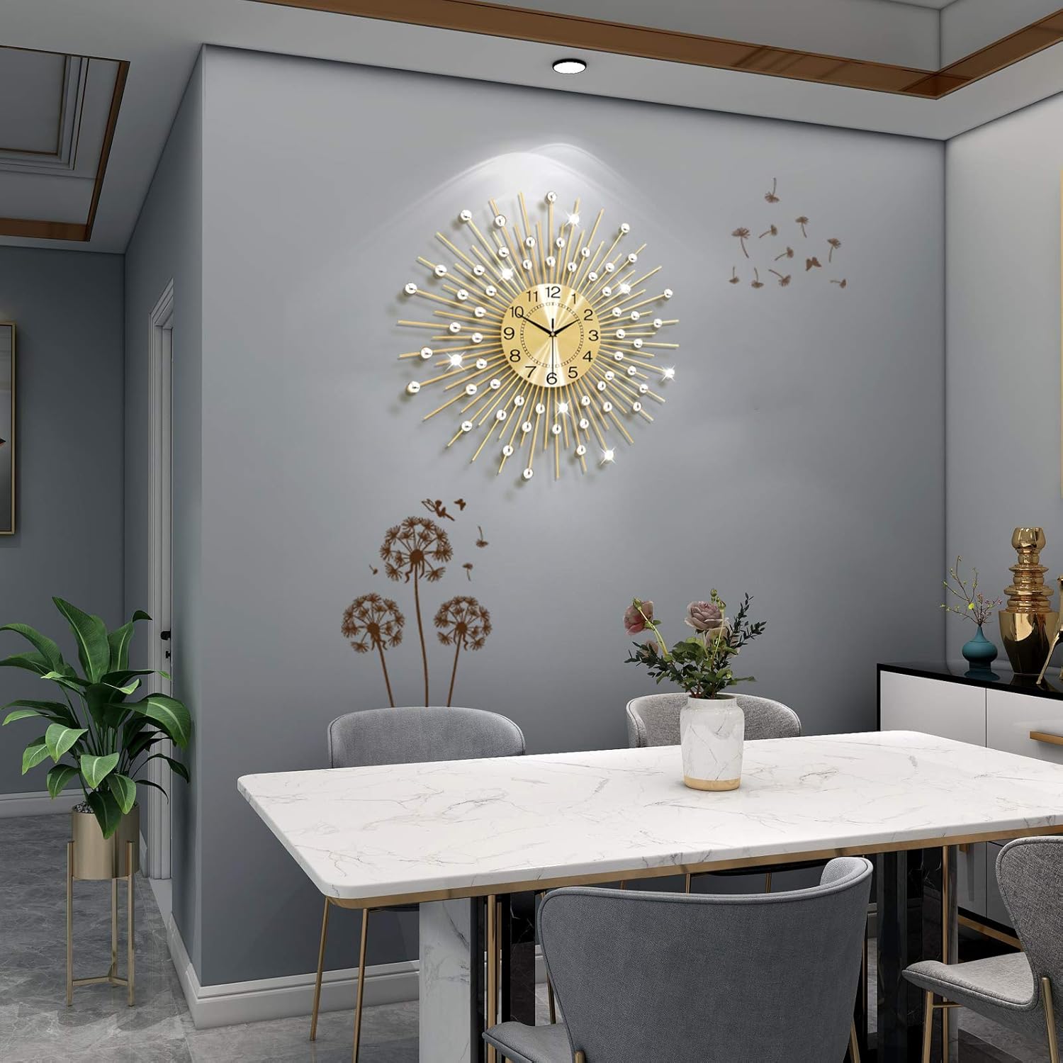 Large YIJIDECOR wall clock with a sleek design, silent movement, and battery operation for living room decor.