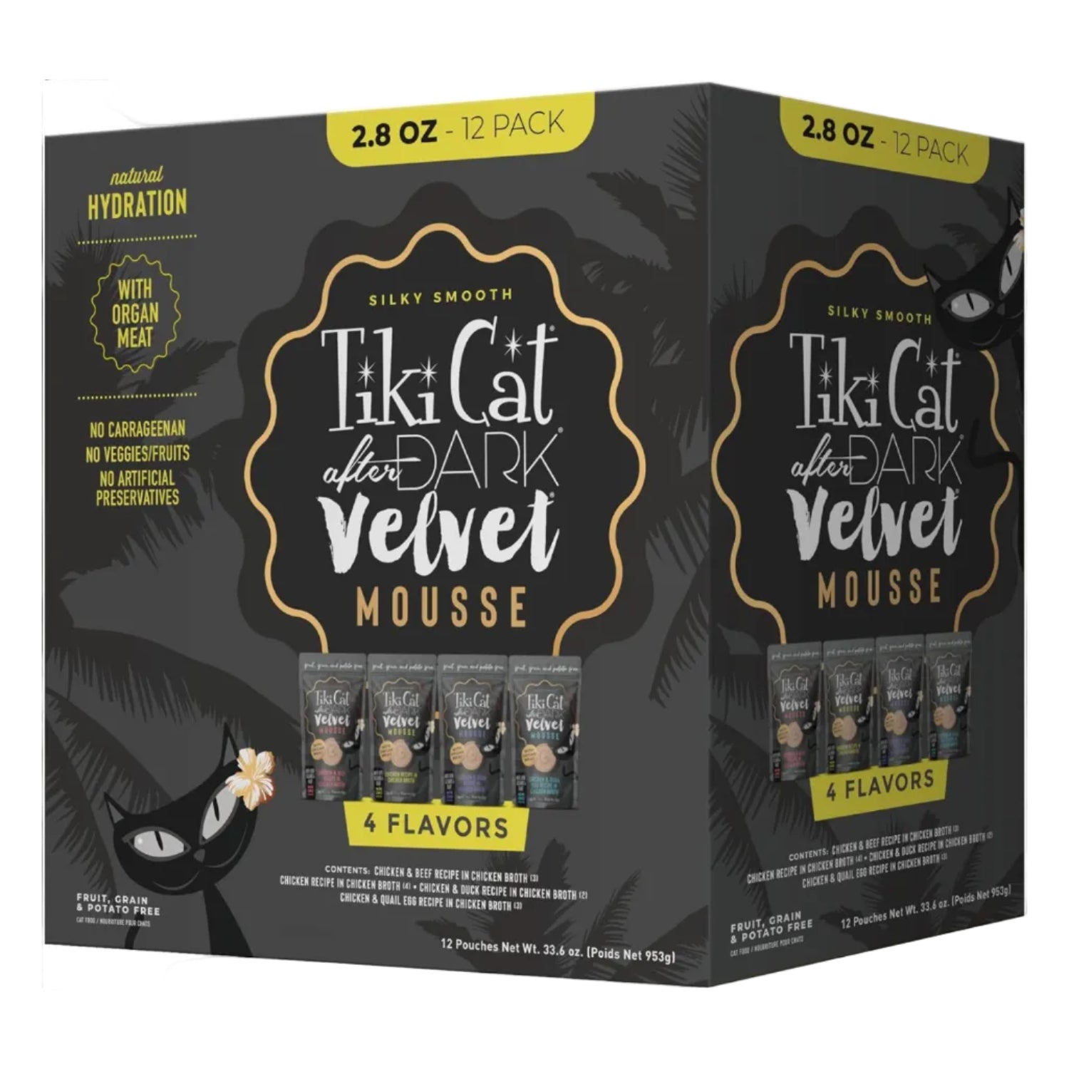 TIKI PETS Tiki Cat After Dark Velvet Mousse Variety Pack with grain and potato-free formula, 12-pack of cat food pouches