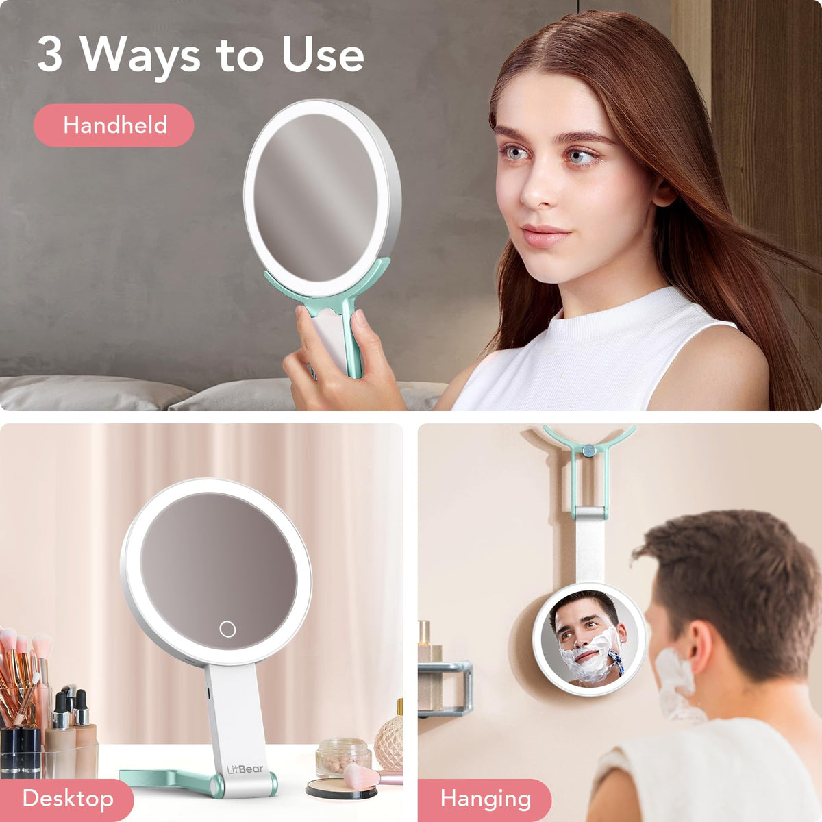 LitBear Travel Makeup Mirror with Light Rechargeable Double - LitBear Official Product Imagery - 7