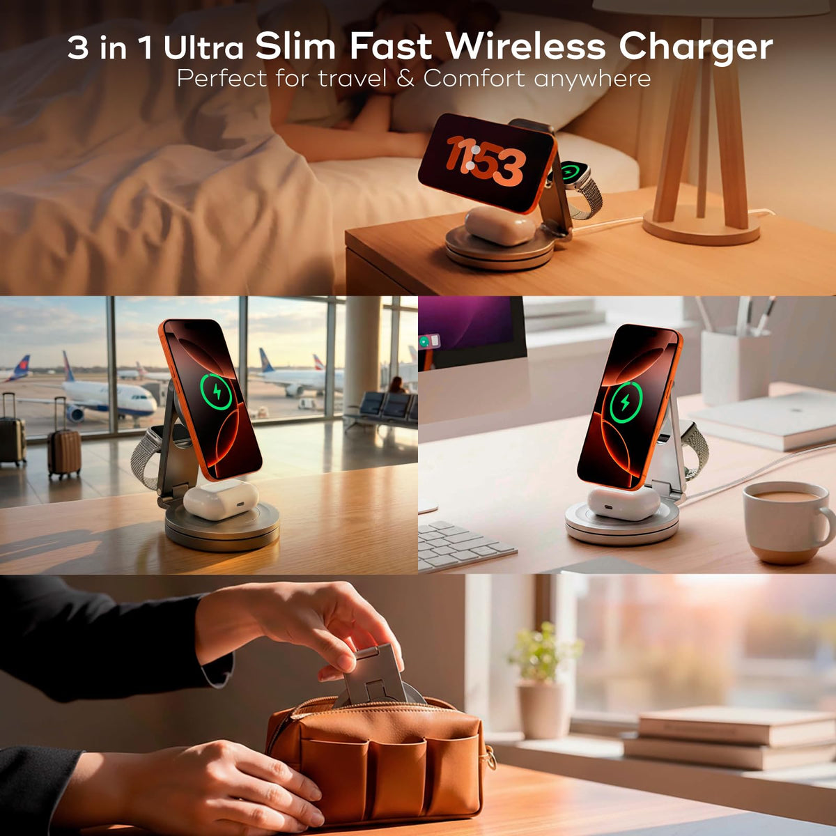 Travel Charger 3 in 1 Aluminum Wireless Charging Station - CenciTech Official Imagery - 7