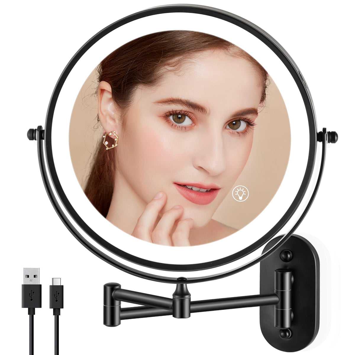 Rechargeable Wall Mounted Makeup Mirror 8 5 inch Double - VORREMIRR Official Imagery - 2