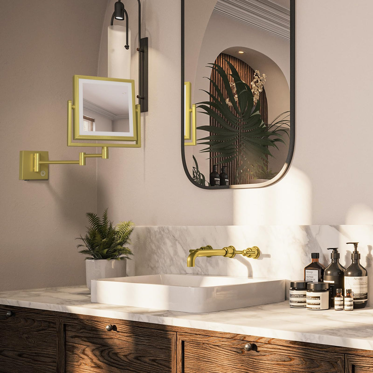 8 Square Makeup Mirror Wall Mount with Light and Magnifying - RECKODOR Official Imagery - 3