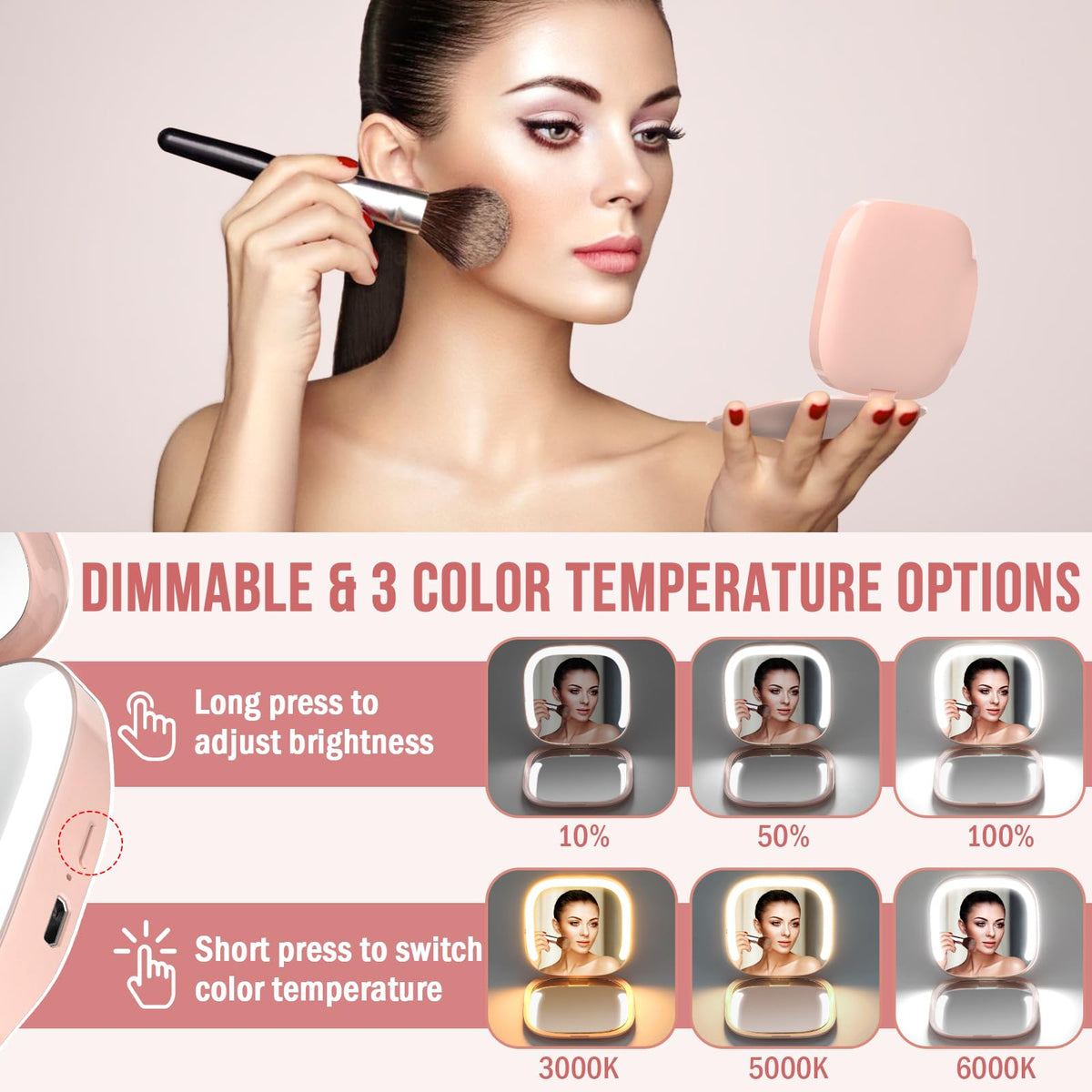 Bright Compact Mirror with Durable Rechargeable 1X 3X - MY BEAUTY LIGHT Official Imagery - 4
