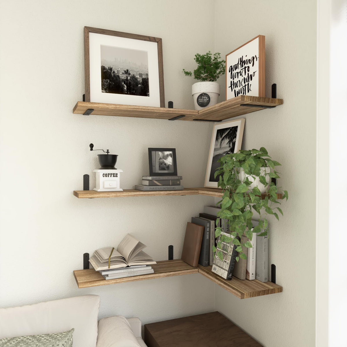 Floating Shelves Set of 6 for Wall Decor Storage Rustic - WOPITUES Official Imagery - 6