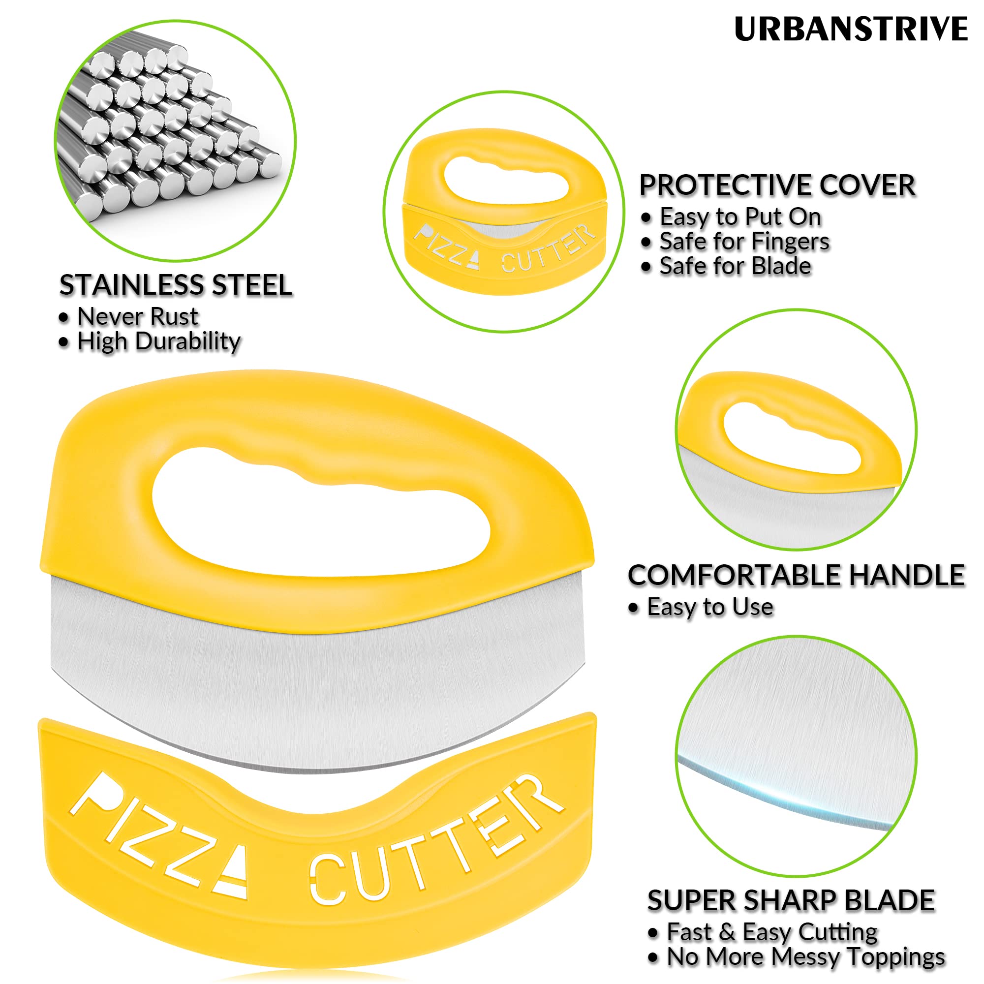 Urbanstrive Heavy Duty Stainless Steel Pizza Cutter with Cover, Super - View 3