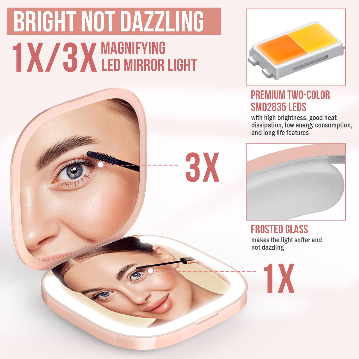 Bright Compact Mirror with Durable Rechargeable 1X 3X - MY BEAUTY LIGHT Official Imagery - 5