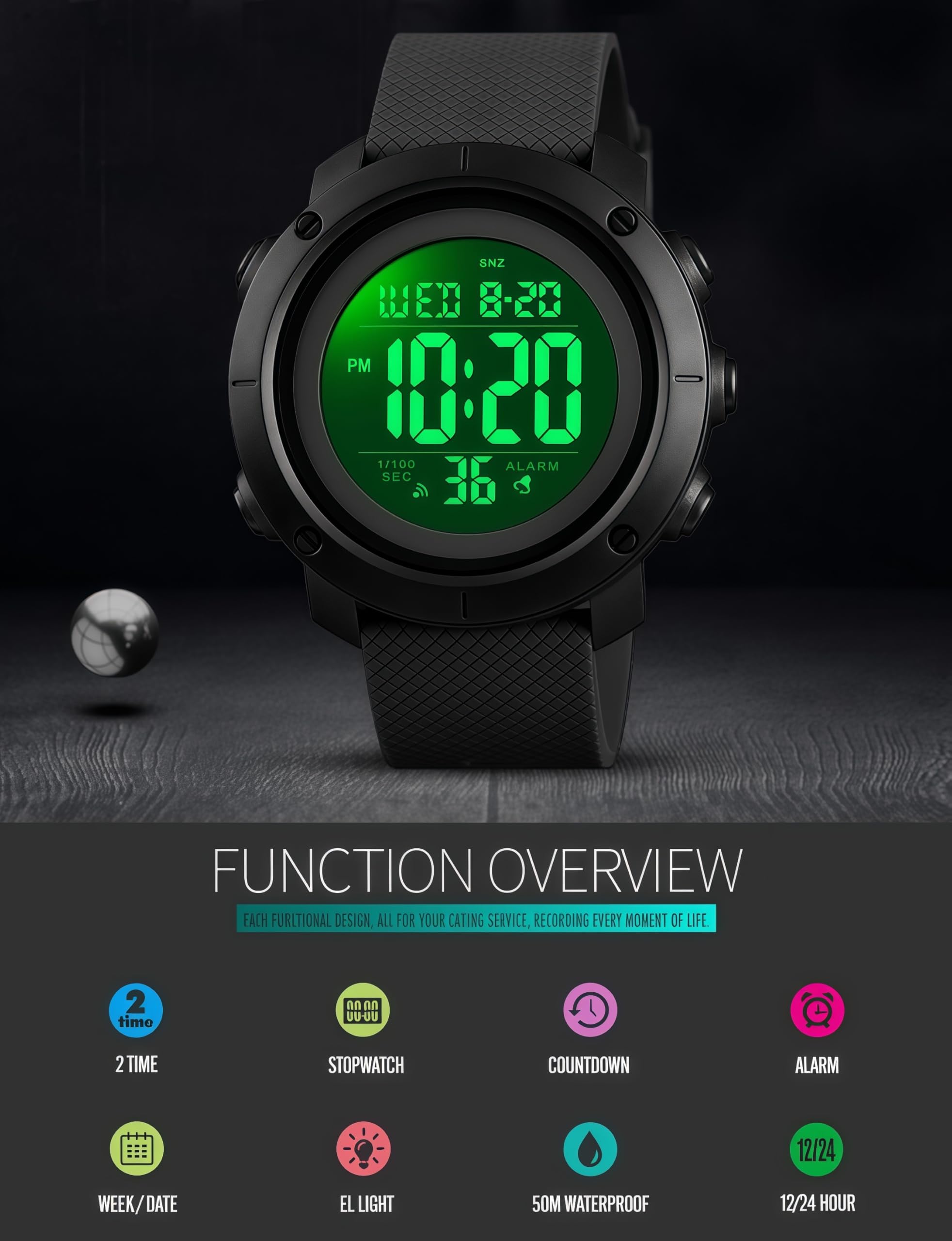 SNE Digital Watch Sports Waterproof Military Back Light Small Watch fo - View 3
