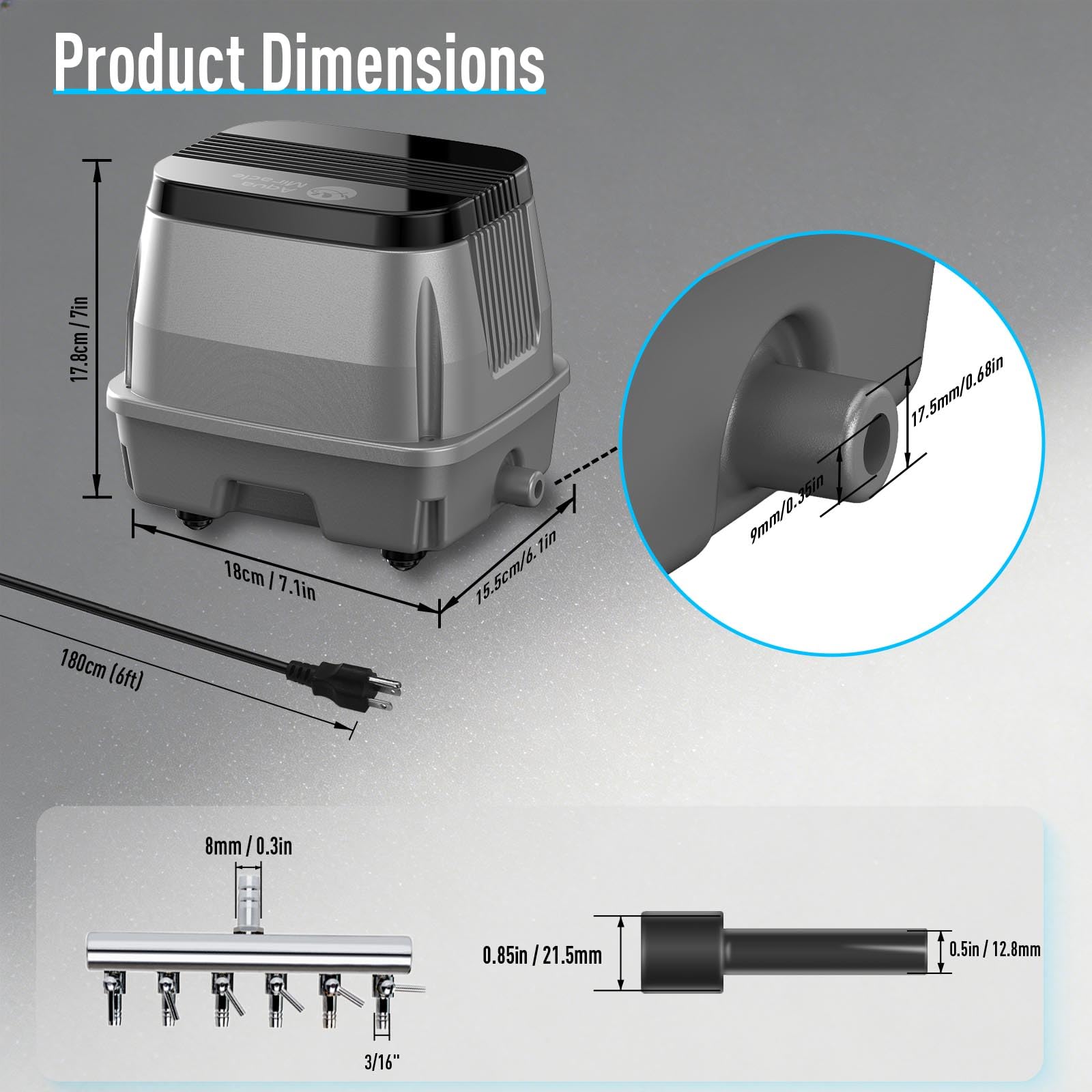 AquaMiracle Linear Air Pump ZP-40/ZP-60/ZP-100 for Pond Aeration, - AquaMiracle Official Product View 6