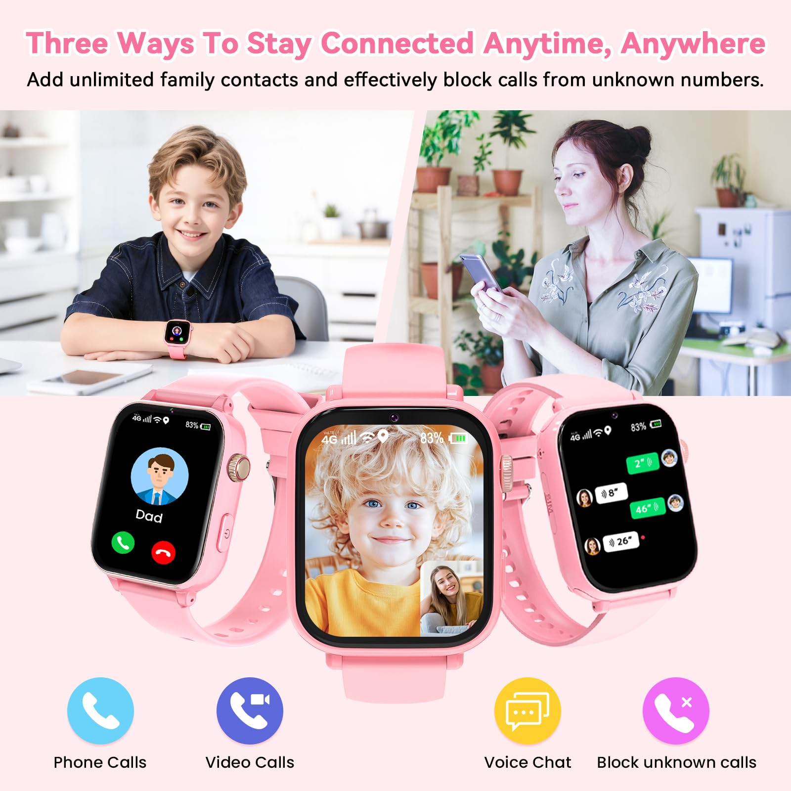 Berilona 4G Kids Smart Watch Phone GPS, Smartwatch for Boys Girls Ages - View 5