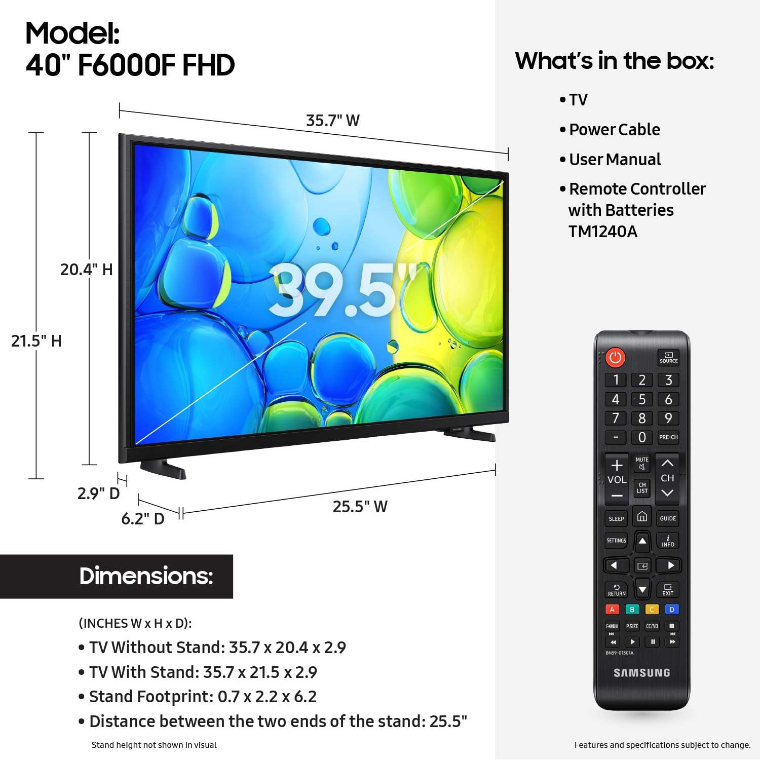 Samsung 40-inch Full HD Smart TV with HDR, Object Tracking Sound Lite, Knox Security, Tizen OS, sleek television display