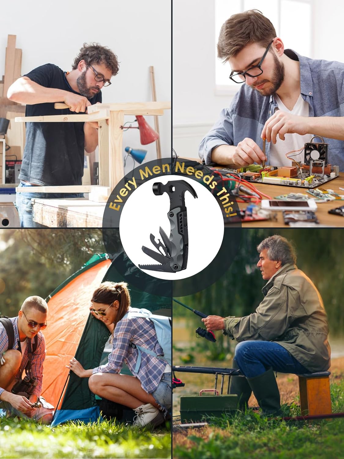 DR.LILIANG 13-in-1 Hammer Multitool with camping and survival tools, ideal for Father's Day gifts for dad, husband, or grandpa.