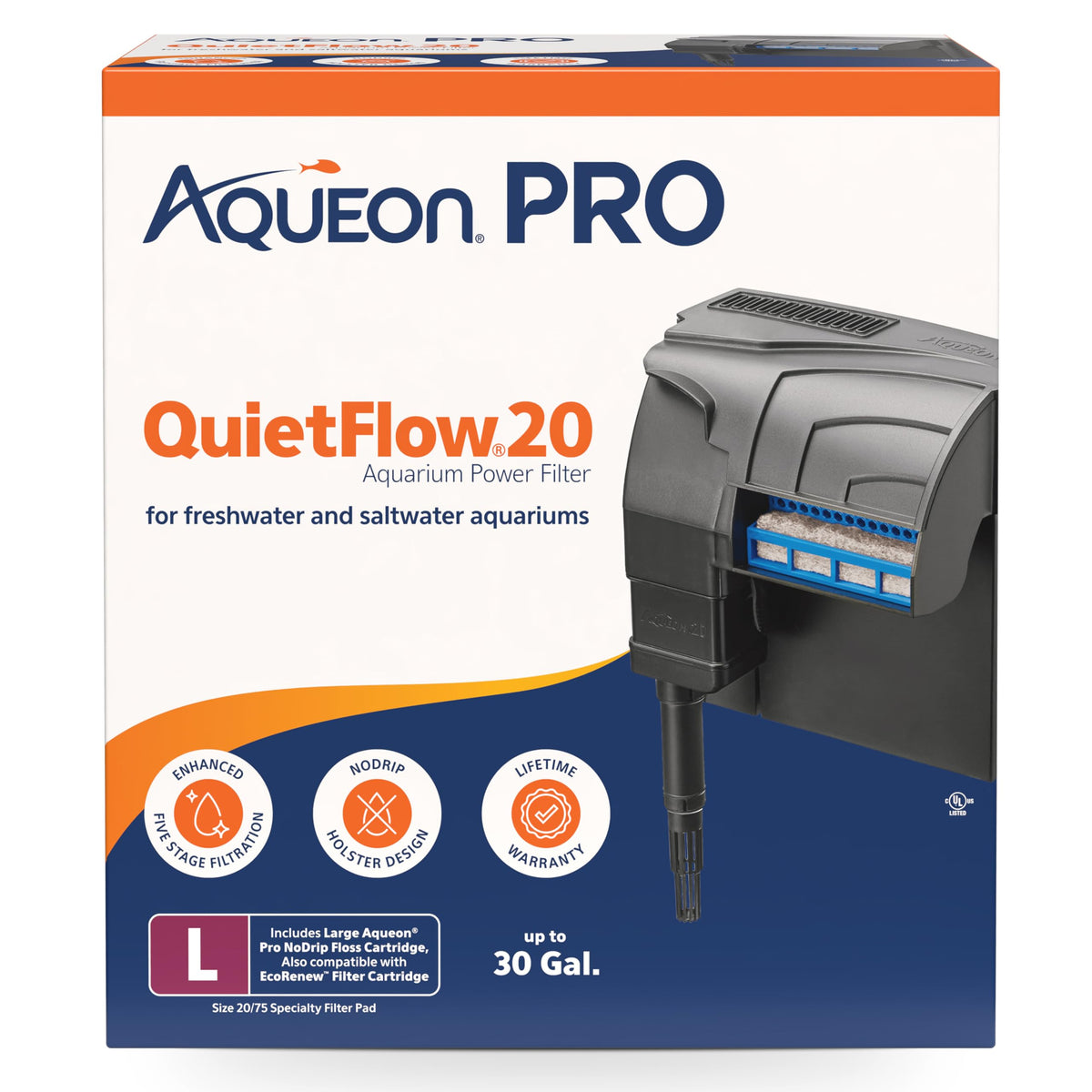 Aqueon QuietFlow 20 LED PRO Aquarium Fish Tank Power Filter - Aqueon Official Imagery - 1