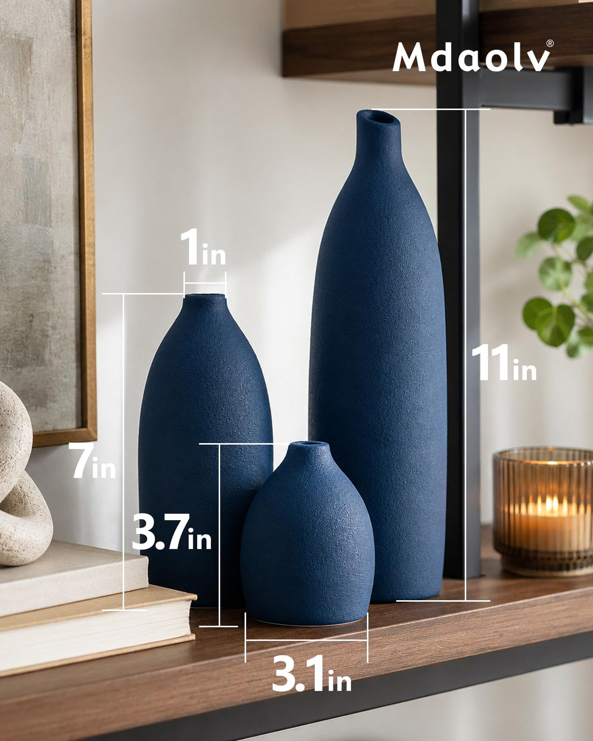 Mdaolv Matte Blue Vase Set Navy Blue Decor Coastal Decor - Mdaolv Official Imagery - 3