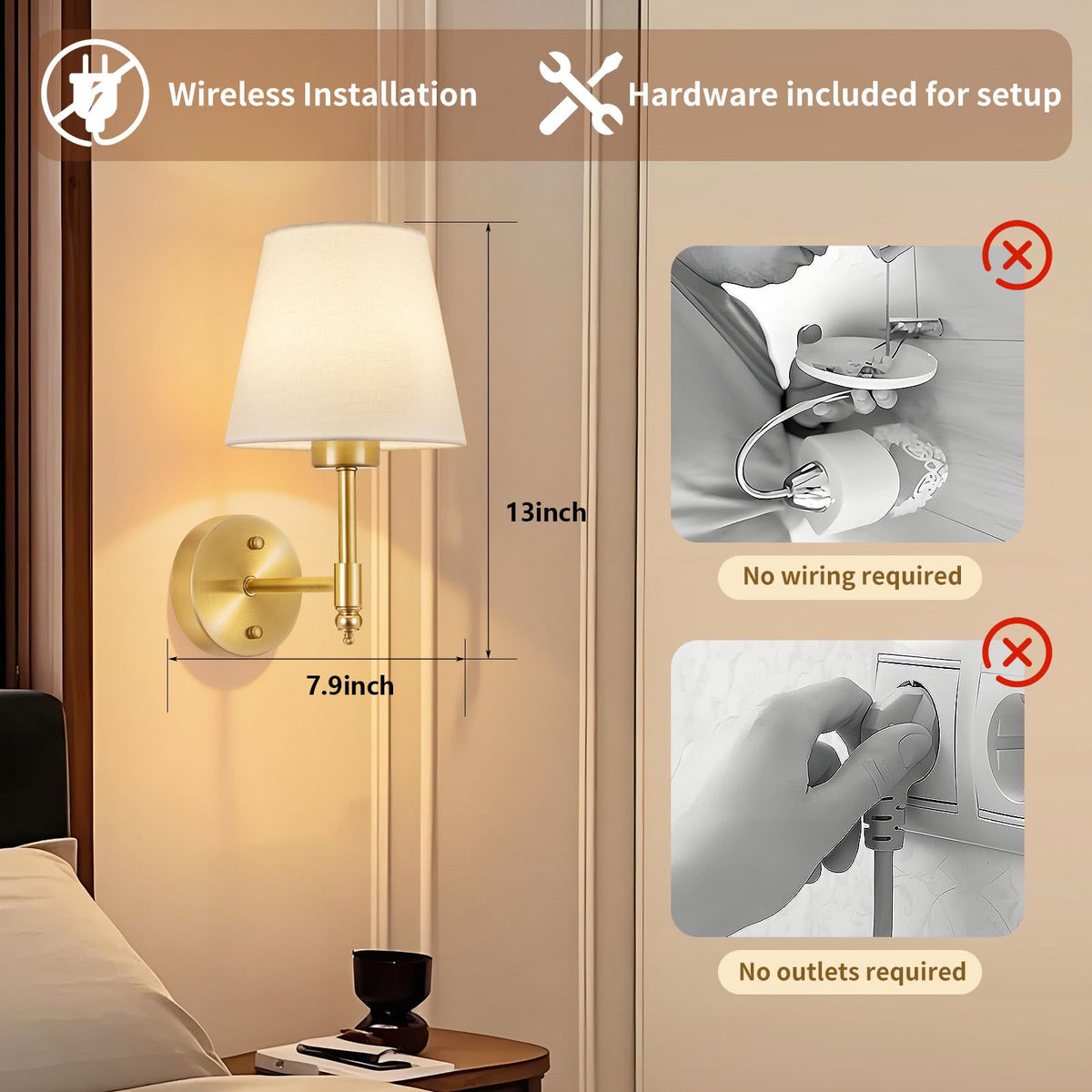 Battery Operated Wall Sconce Set of 2 Rechargeable Wireless - SoodMi Official Imagery - 4