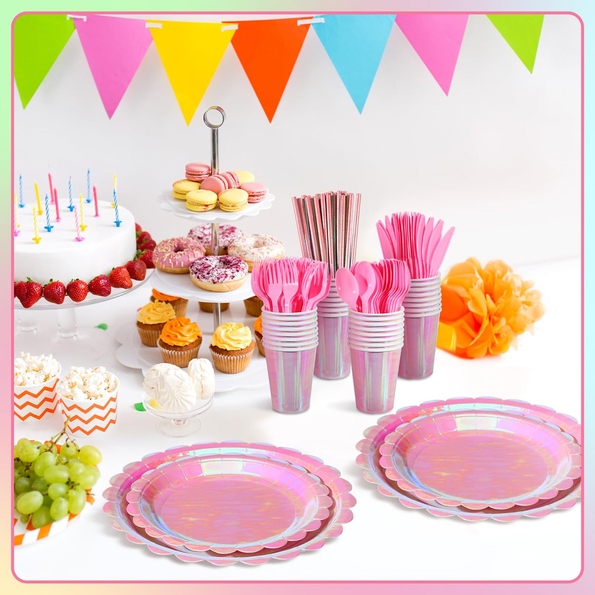 Jinei 200 Pcs Iridescent Pink Party Supplies Decorations - Jinei Official Imagery - 6