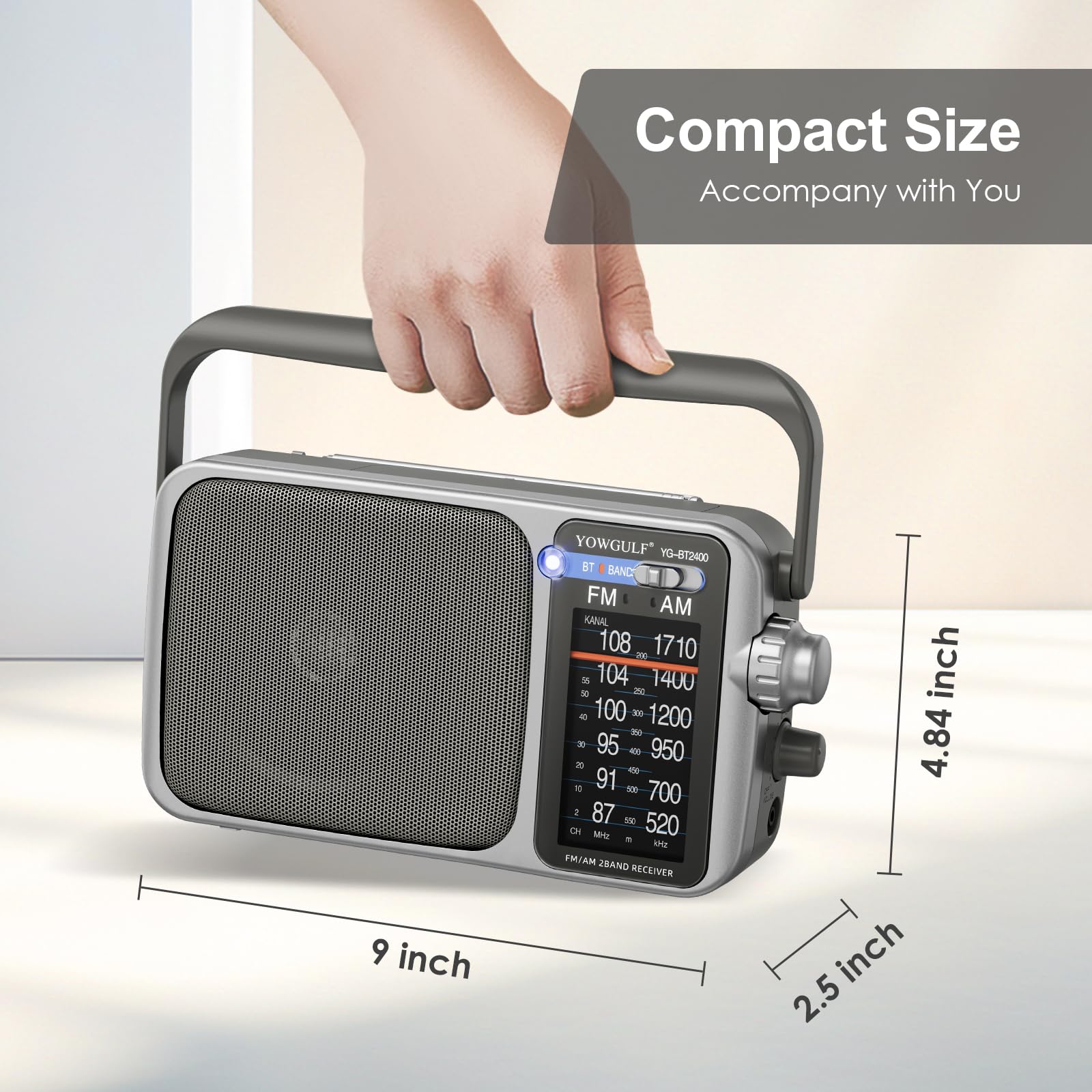 YOWGULF Portable AM FM Radio Battery or AC Power
