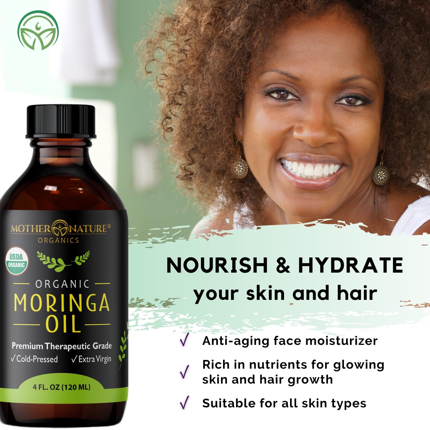 MNO Organic Moringa Oil Glow Serum Frizz Control for Hair - Mother Nature Organics Superfoods for Organic Living Official Imagery - 6