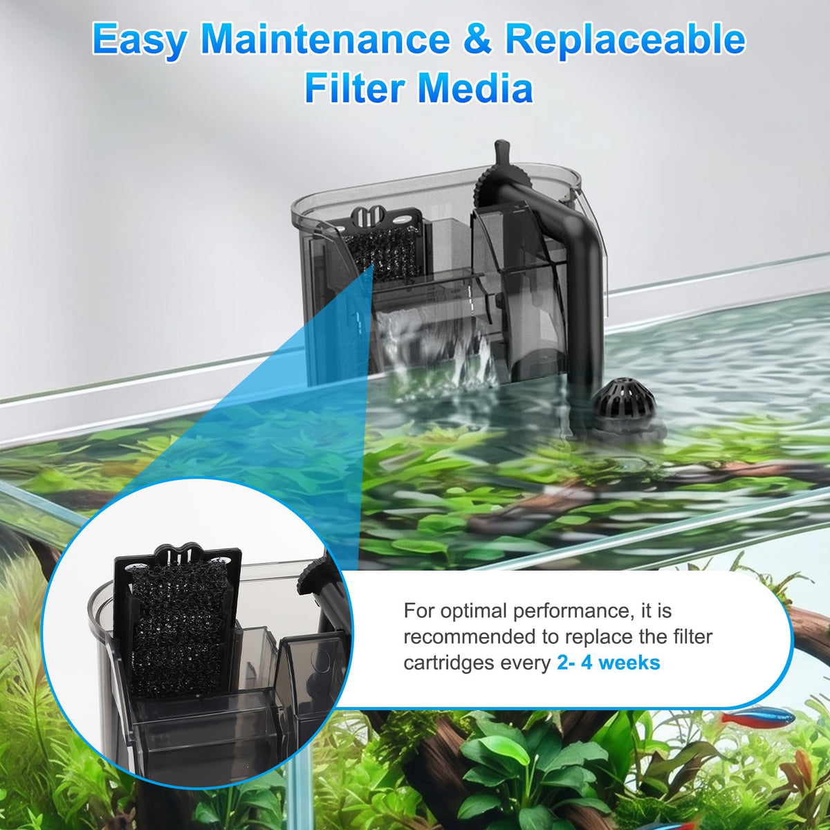 AQQA Aquarium Hang on Back Filter Slim Quiet HOB Power - AQQA Official Imagery - 6