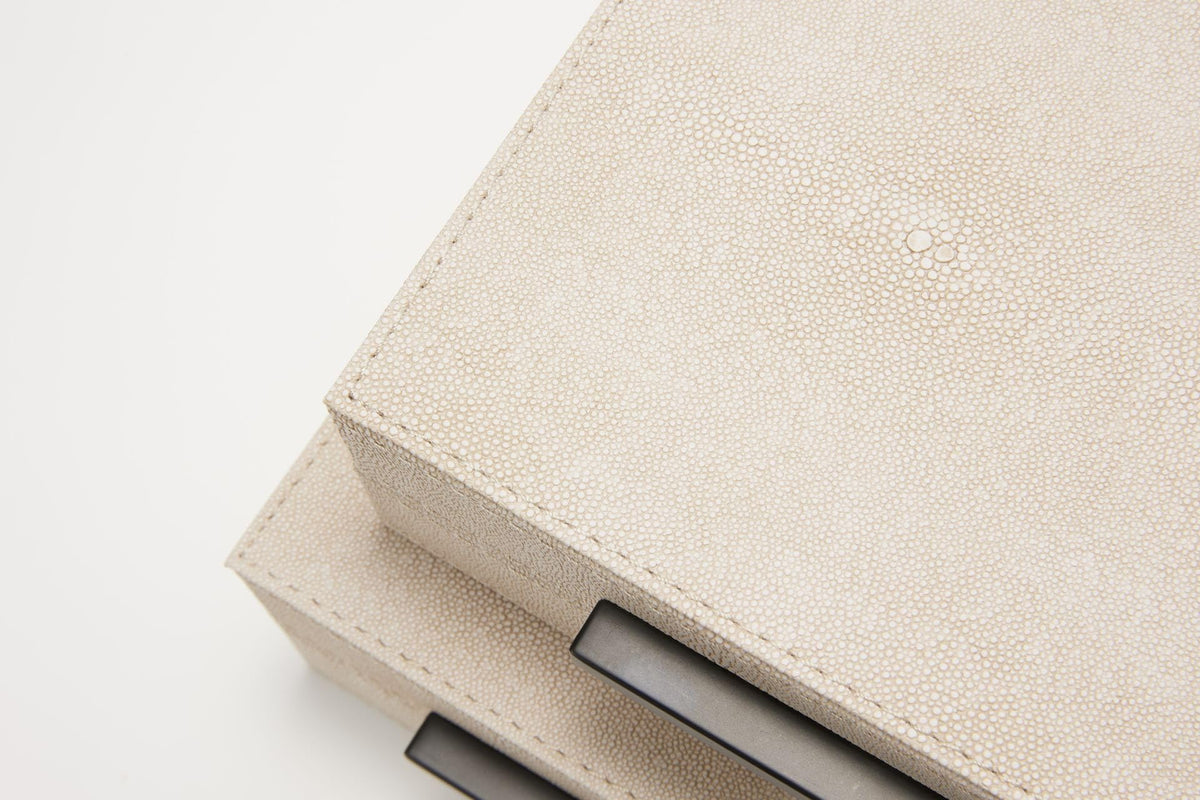 Sagala Set of 2 Ivory Shagreen Decorative Boxes With Black - Premium Selection Official Imagery - 8