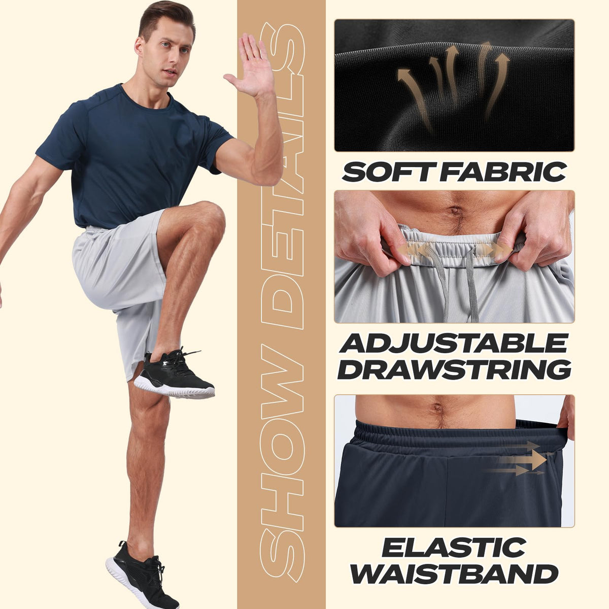 5 Pack Athletic Gym Mens Shorts - BOOJO Official Imagery - 4