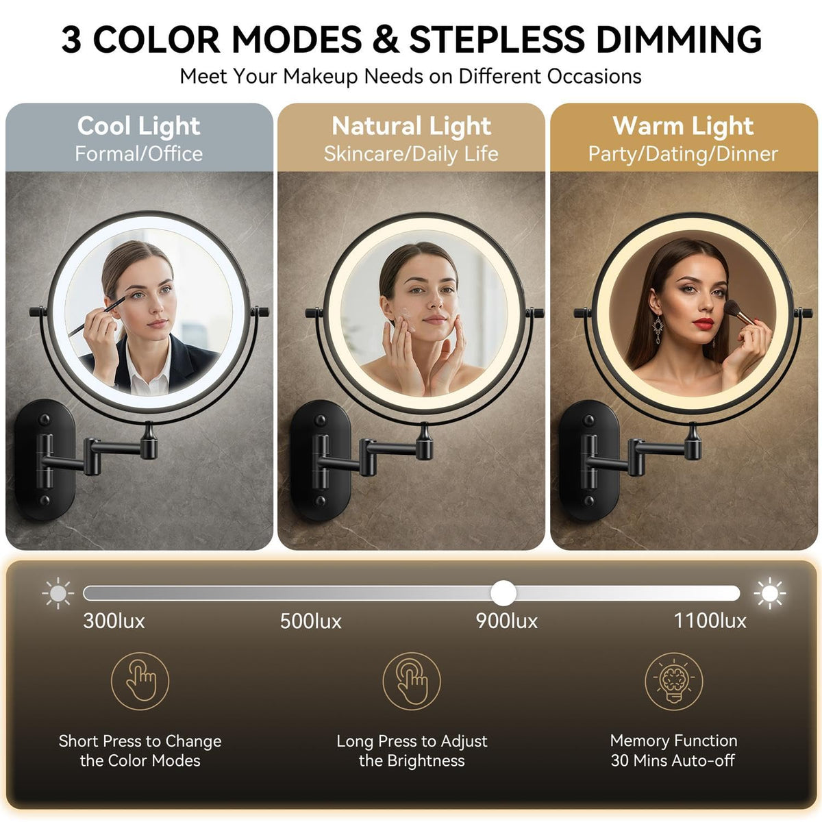 Auxmir 1X 30X Wall Mounted Makeup Mirror 8 Rechargeable - Auxmir Official Imagery - 6