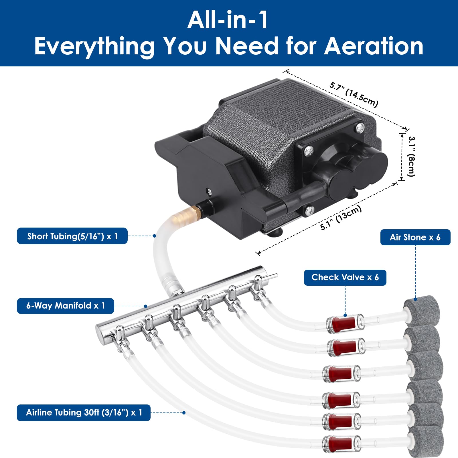 AquaMiracle Quiet Aquarium Air Pump 200/317/475GPH High Pressure - AquaMiracle Official Product View 8