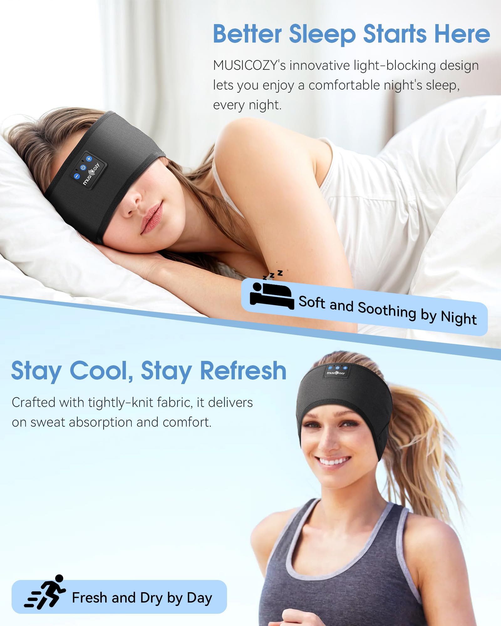 MUSICOZY Sleep Headphones Bluetooth Headband Headphones for Side Sleepers - MUSICOZY Official Product View 2