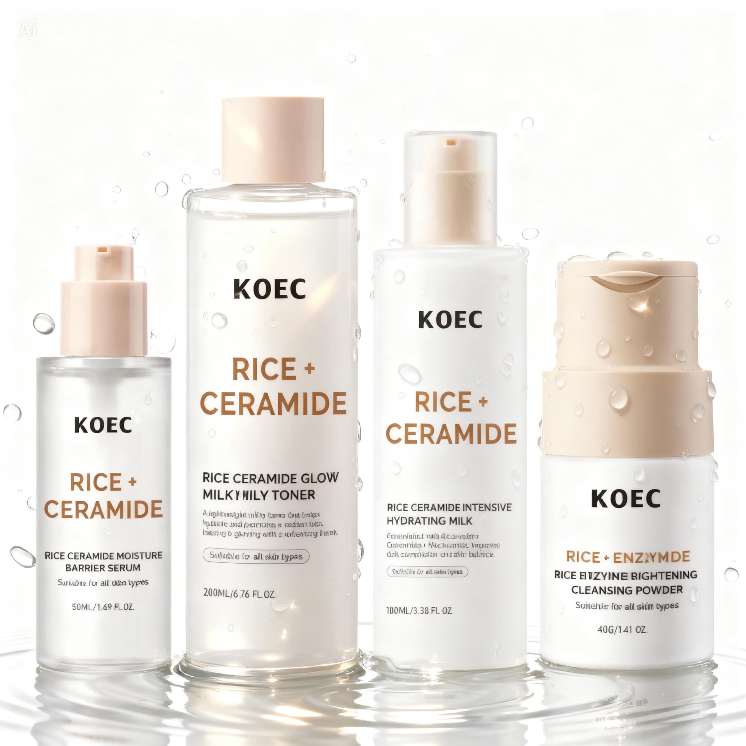 Rice Korean Skincare Set, 4-Step Routine with Face Wash, Toner - BEAUTIVANA