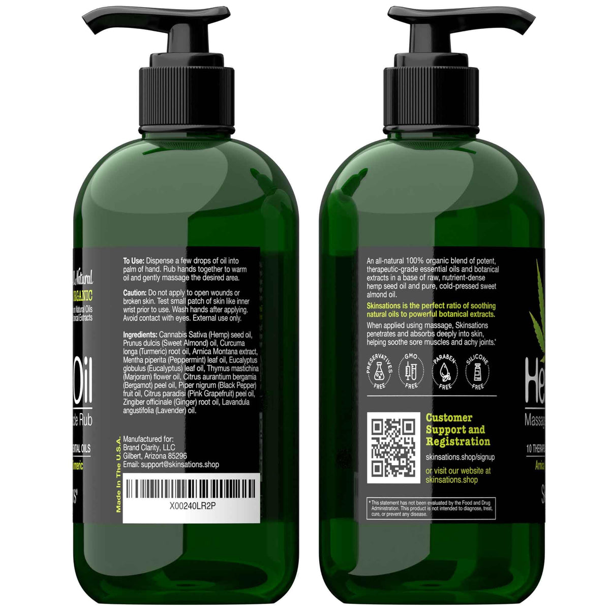 Hemp Massage Oil Sore Muscle Rub 100 Organic Relief with - Skinsations Official Imagery - 7