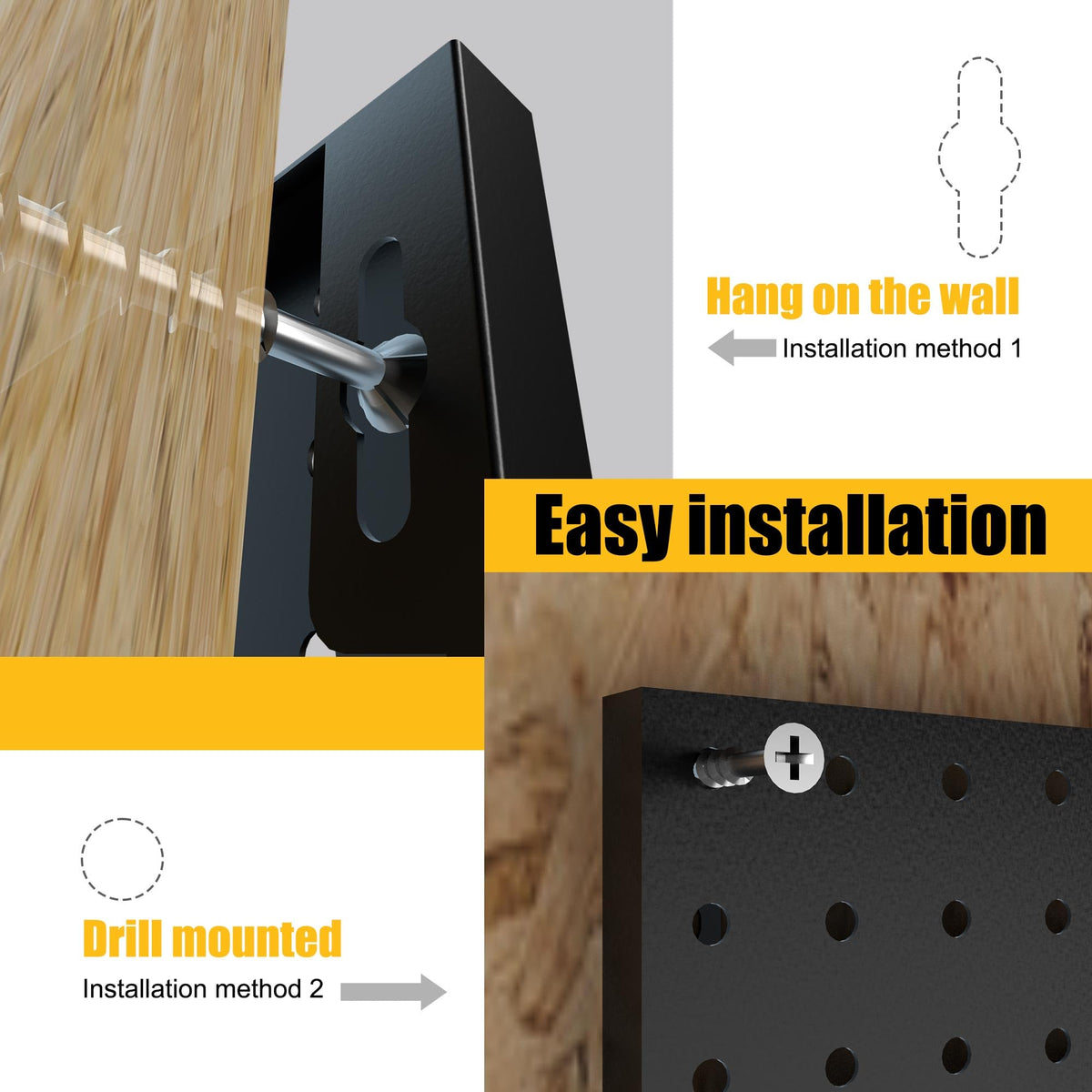 Peg Board 4 Pack Metal Black Pegboard Panels with 50 Hooks - Spampur Official Imagery - 7