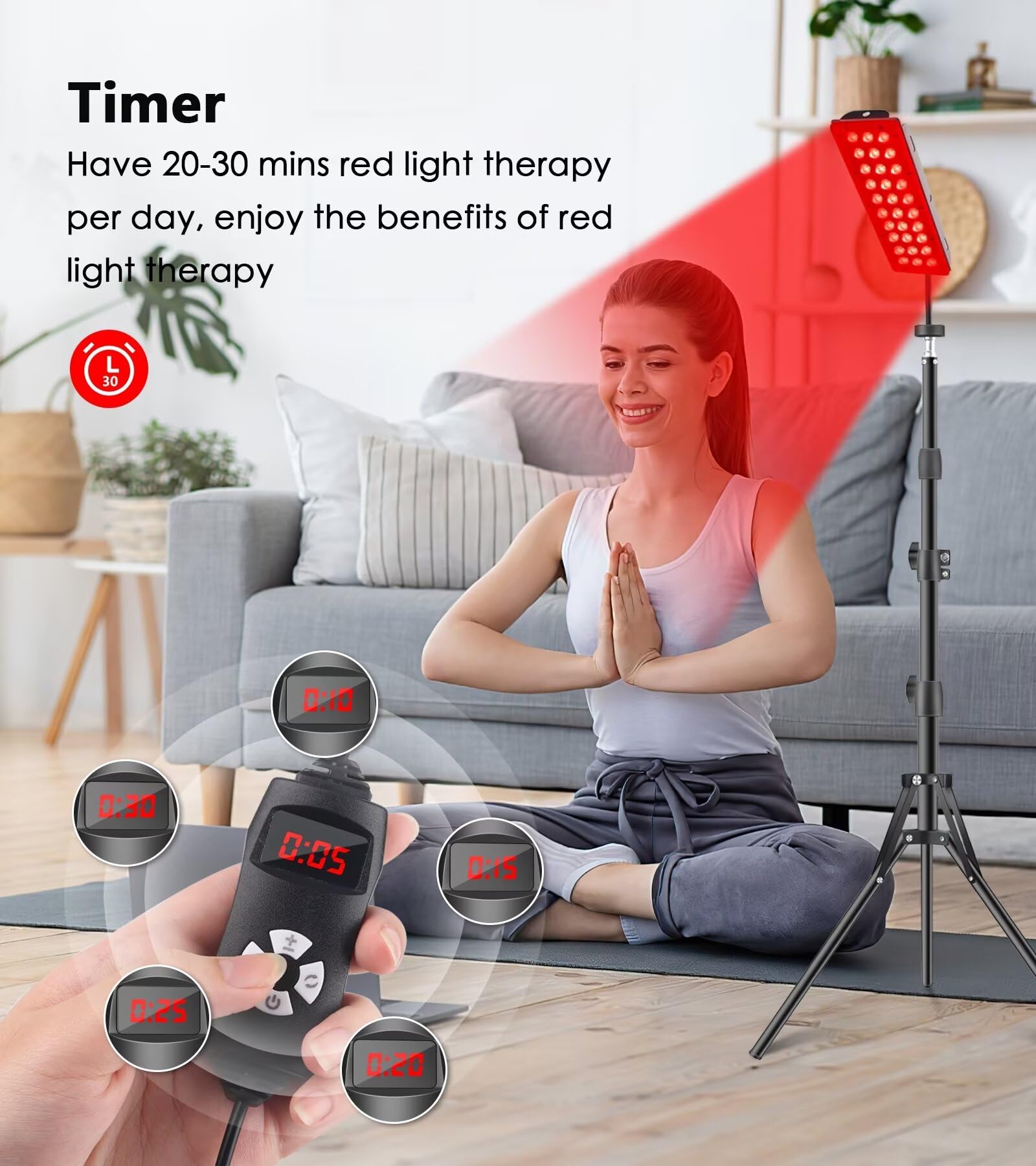 Astarexin red light therapy panel with stand showing 660nm and 850nm wavelengths for health and skin treatment.