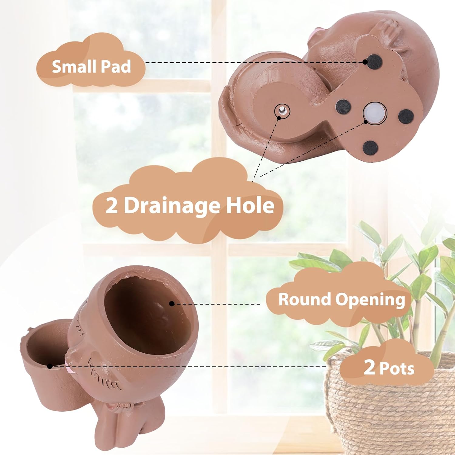 Black vomiceak face planter pot featuring a double head design perfect for indoor and outdoor plants.