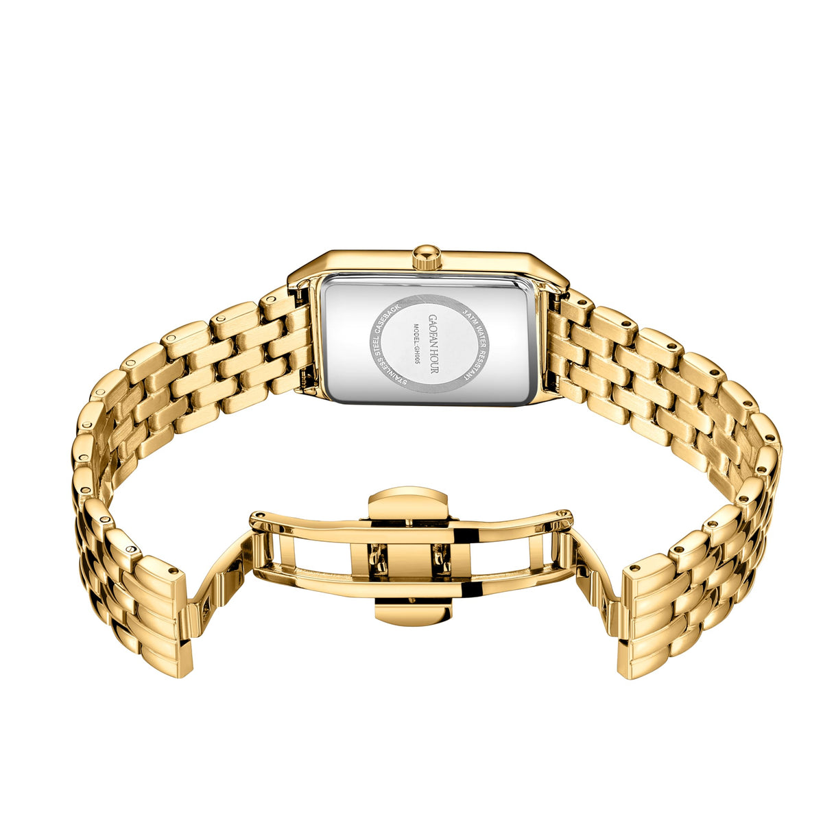 Gold Watches for Women with Vintage Rectangular Case White - GAOFAN HOUR Official Imagery - 4