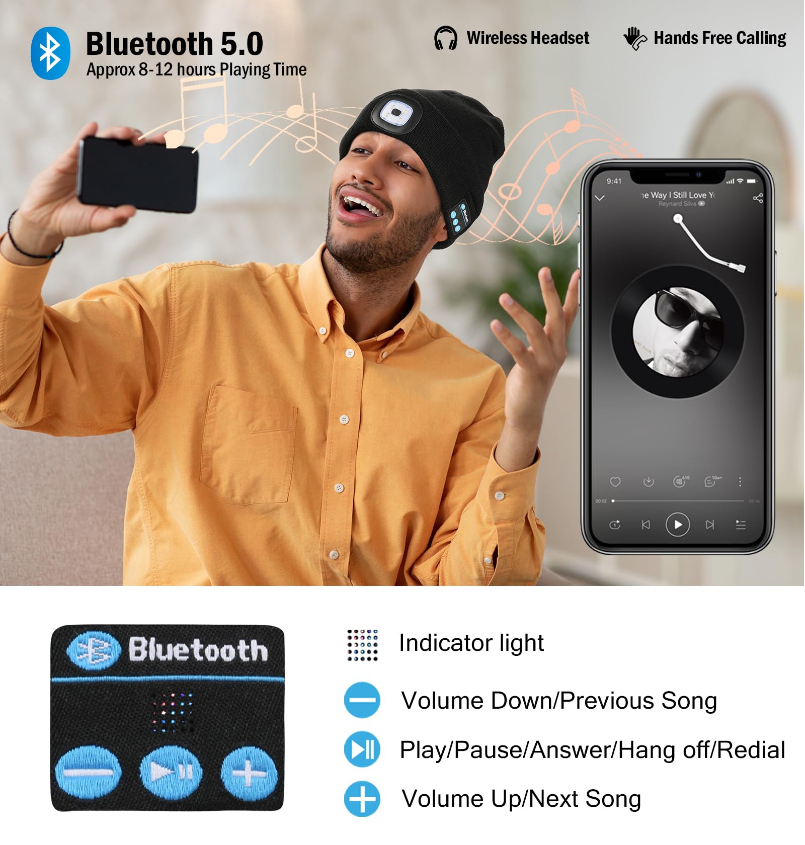 CENSGO Bluetooth Beanie with The Light, Unique Tech Gifts for Men Husb - View 2
