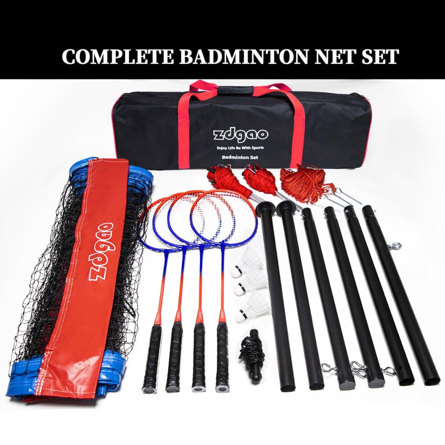 Zdgao portable badminton set with outdoor net and rackets, perfect for backyard play and easy setup.
