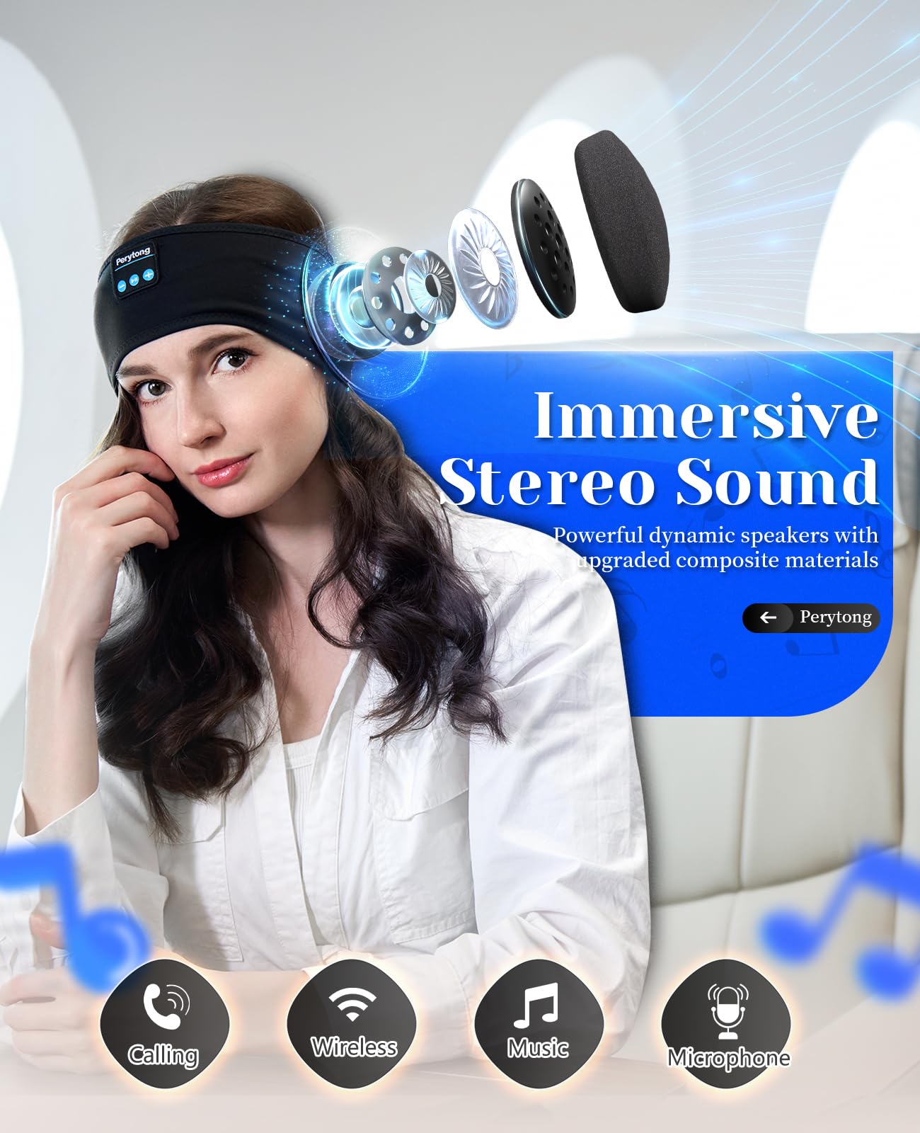 Perytong Sleep Headphones Wireless, Bluetooth Sports Headband Hea - Perytong Official Product View 6