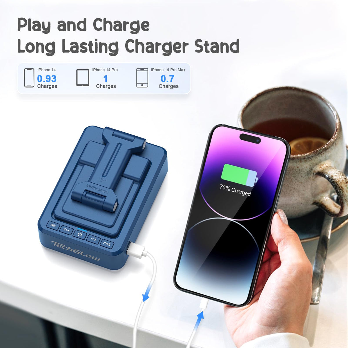 Gifts for Men Women Foldable Cellphone Stand with Bluetooth - TechGlow Official Imagery - 4