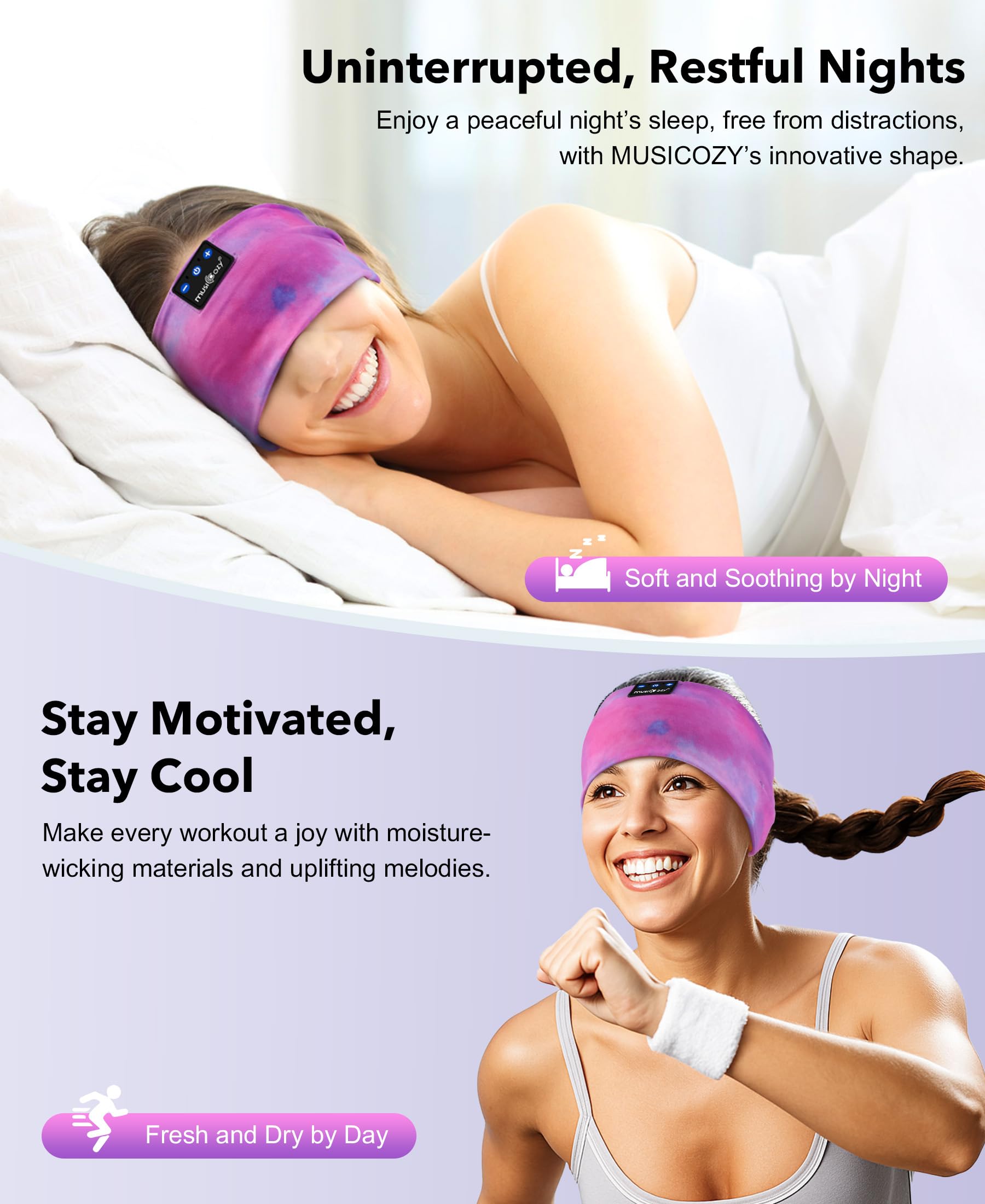 MUSICOZY Sleep Headphones Tie-Dye Bluetooth Headband Headphone fo by MUSICOZY - Angle View 2
