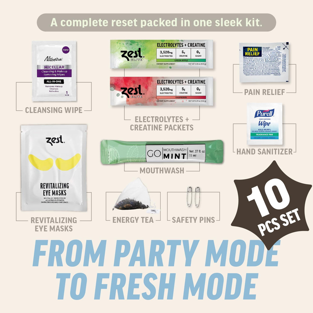 Hangover Kit 10pc Pre Filled Supplies Bags Bachelorette - ZEST Official Imagery - 6