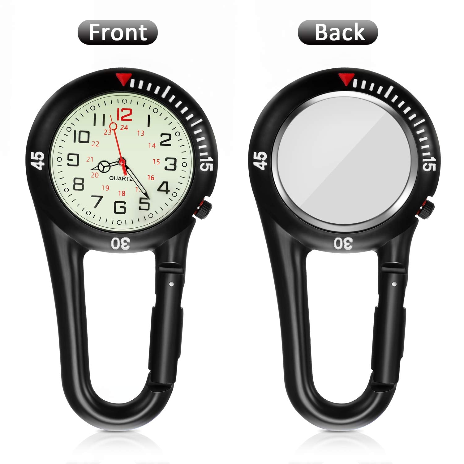 Hicarer 2-Pack Clip-On Glow Quartz Fob Watch, Black