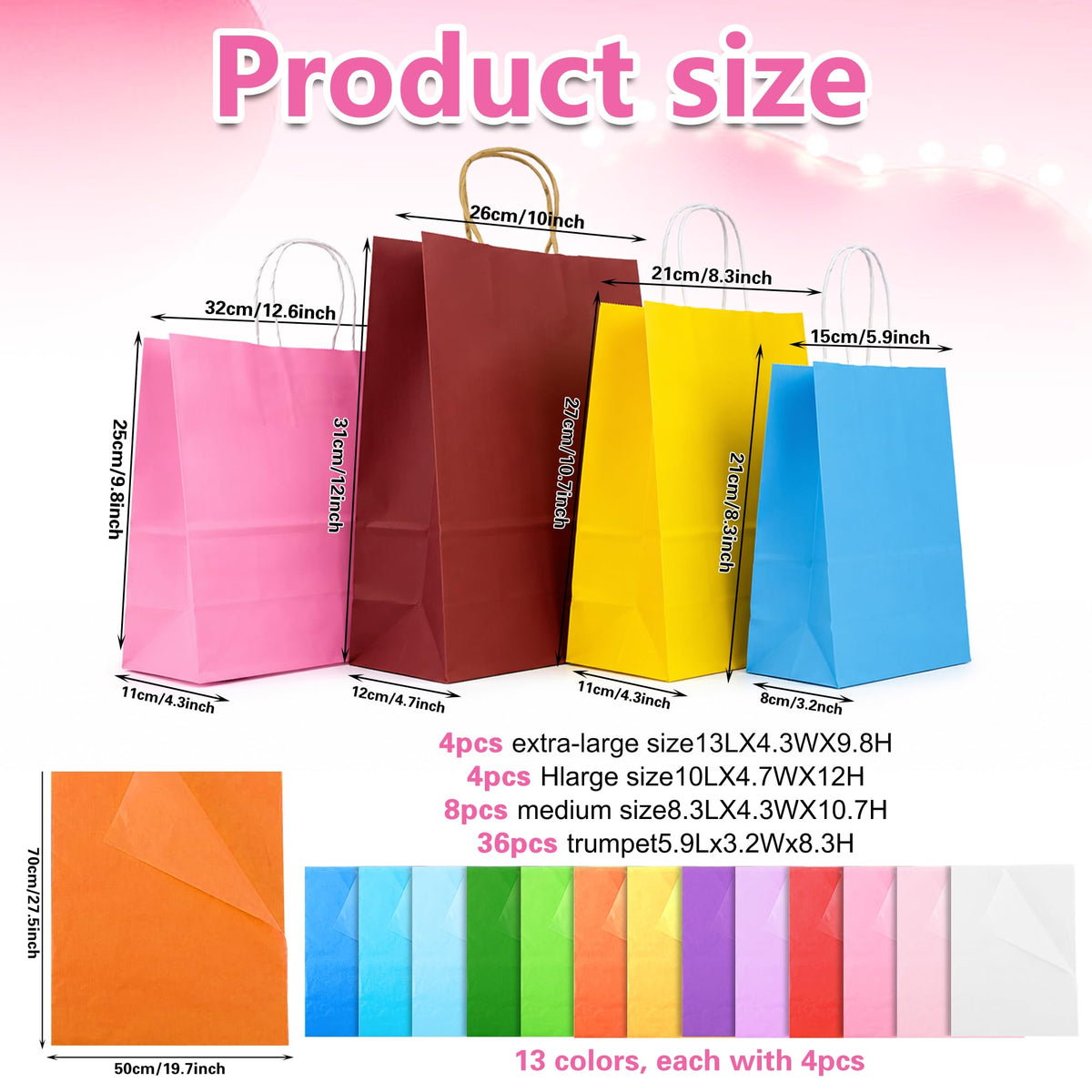 104 PCS Gift Bags with Handles Set 52 Bags 4 Sizes and 52 - KEEPARTY Official Imagery - 3