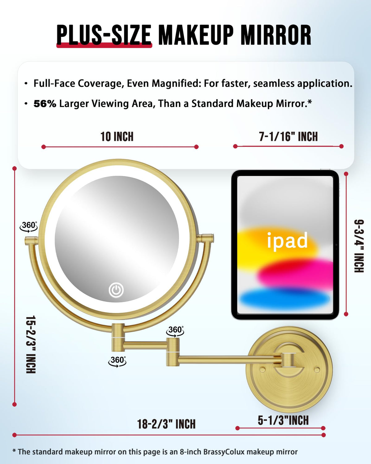 10 Brass Wall Mounted Makeup Mirror with Lights and - BrassyColux Official Imagery - 3