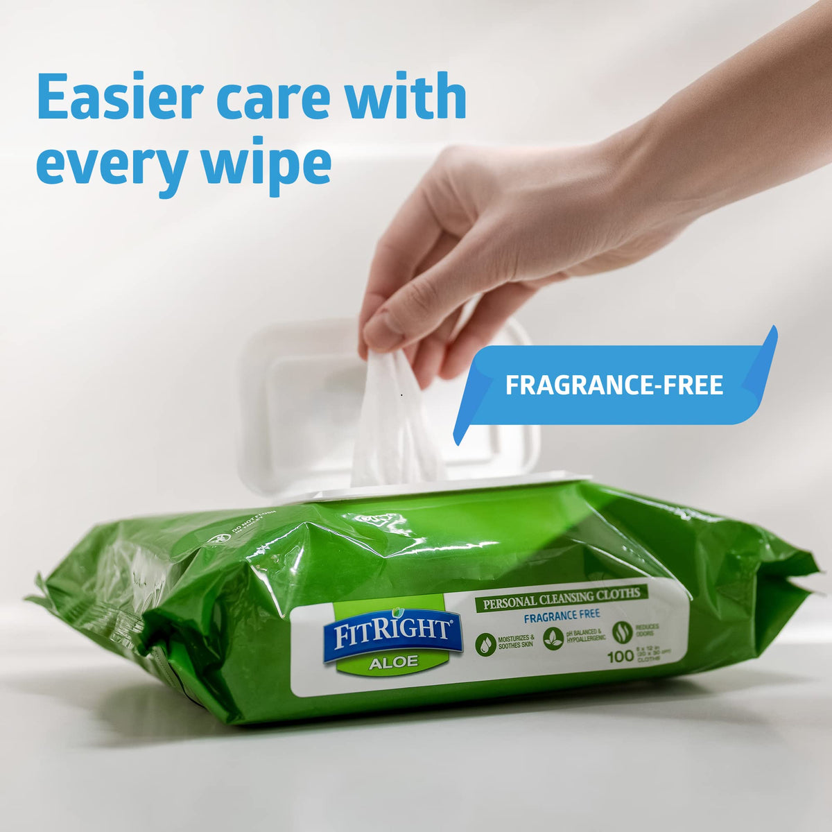 FitRight Personal Cleansing Wipes with Aloe 8x10 Unscented - Medline Official Imagery - 4