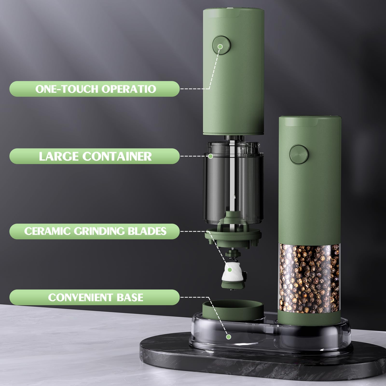 ioion Salt and Pepper Grinder Set Mom Gifts, Electric Automatic G - ioion Official Product View 7