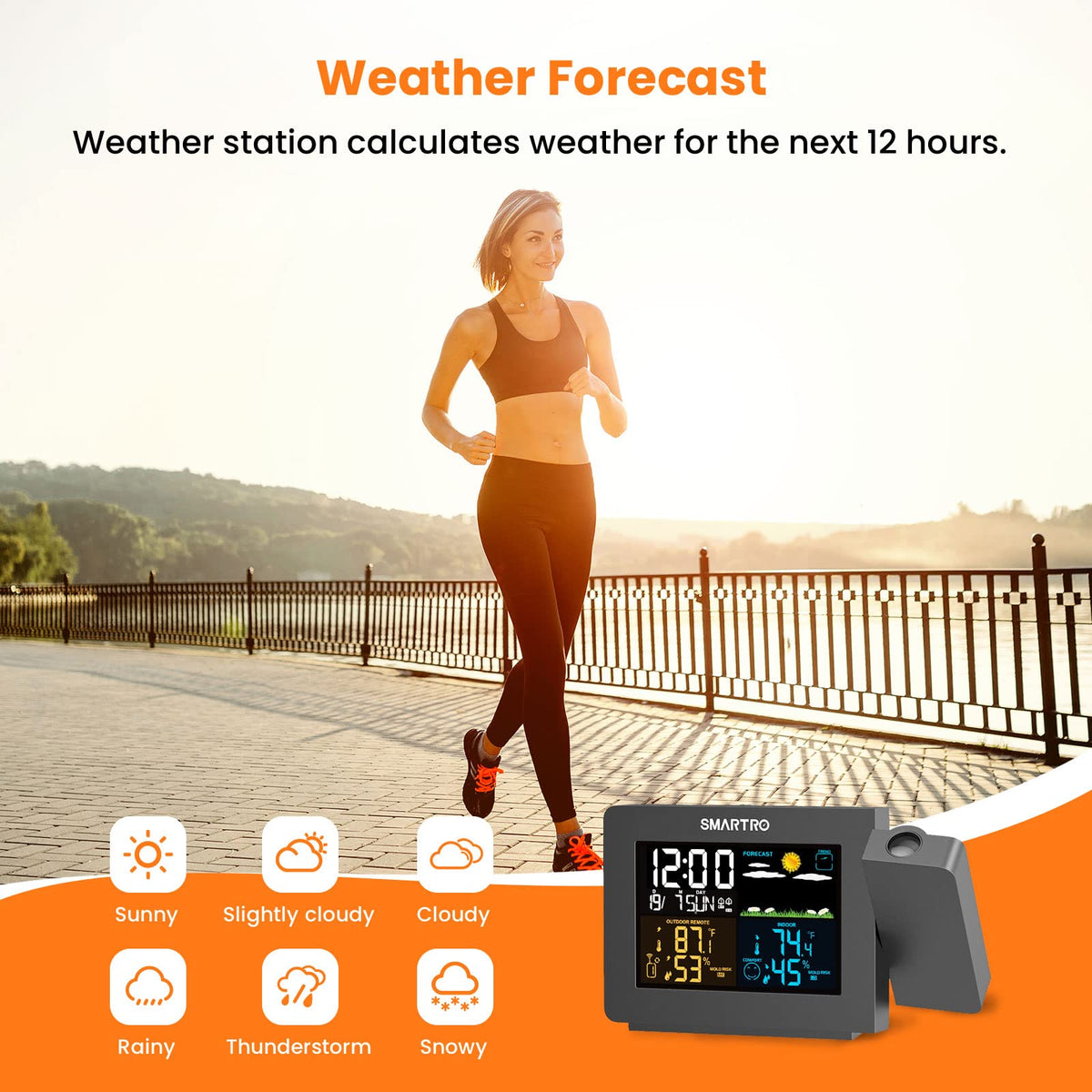 SC91 Projection Alarm Clock for Bedrooms with Weather - SMARTRO Official Imagery - 5