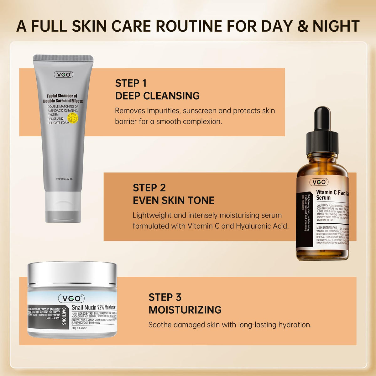 VGO Skin Care Set with Snail Mucin 92 Moisturizer 1 76 Oz - VGO Official Imagery - 8