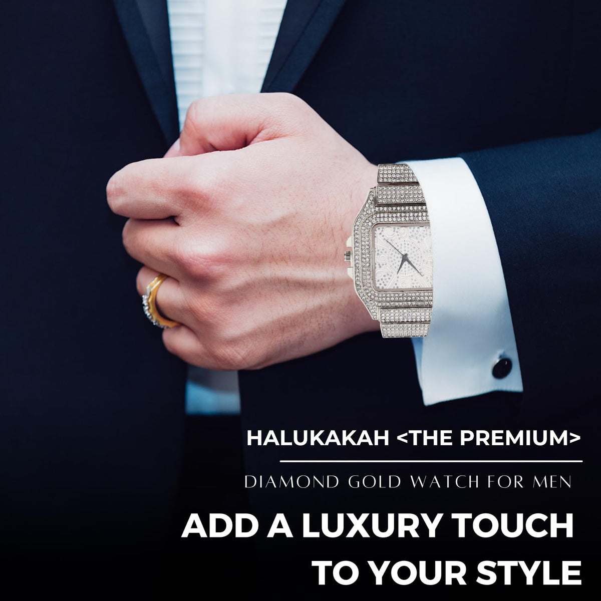 Halukakah Diamonds Gold Watch Iced Out Men s 18K Real Gold - Halukakah Official Imagery - 4