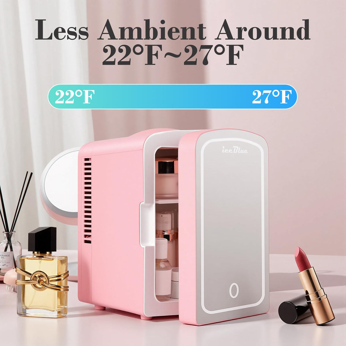 Mini Fridge 4 Liter 6 Cans Makeup Fridge with LED Mirror - Iceblue Official Imagery - 5