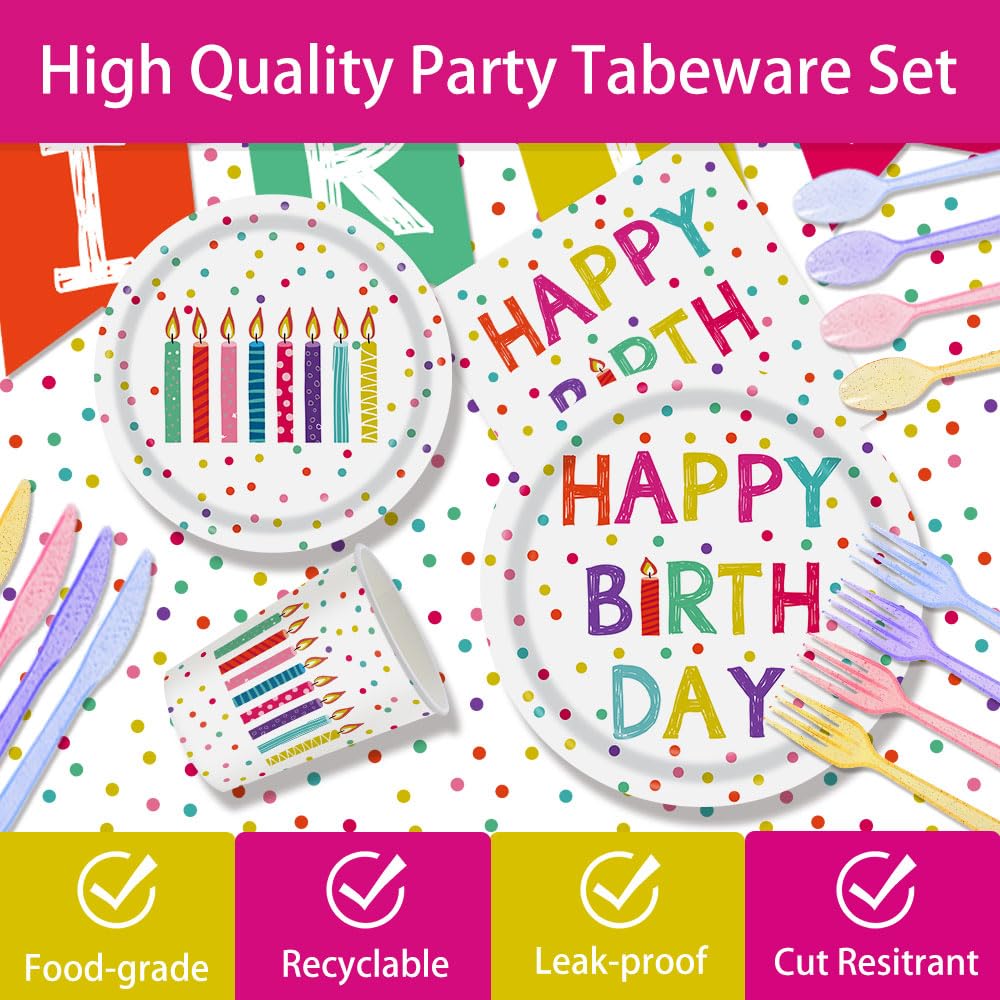 142pcs Happy Birthday Party Supplies Set with Colorful Polka - Kilyparty Official Imagery - 4